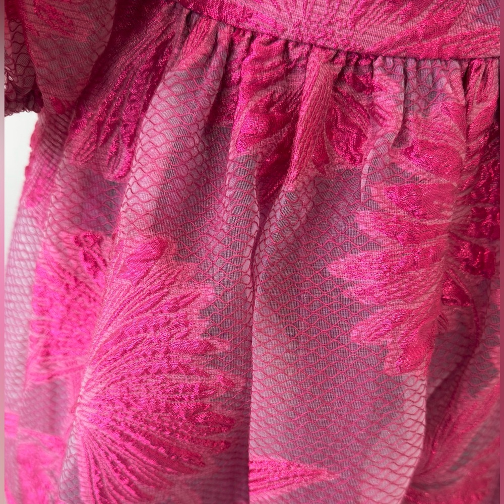 ML Monique Lhuillier Organza Jacquard Off-Shoulder Gown Floral Pink Maxi Dress - Picture 12 of 16
